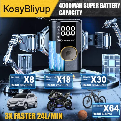 Miniatura 7 de Inflador de neumáticos, compresor de aire portátil de 150 PSI, bomba de aire para bicicleta, bomba de aire inalámbrica para neumáticos de automóvil