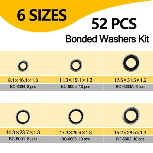 Miniatura 2 de Kit de 52 juntas de CA – R134a Kit de sellado de CA con juntas de compresor, arandelas de sellos de línea de A/C para reparación y mantenimiento