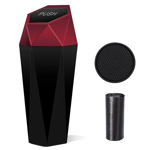 Cubo de basura para automóvil con tapa, diseño de diamante, contenedor de basura portátil para uso en oficina y hogar, color rojo