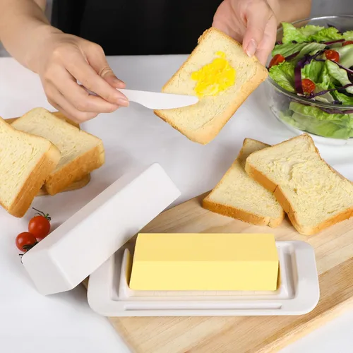 Miniatura 7 de Mantequillera de bambú con tapa y cuchillo, pequeño recipiente para mantequilla para un palo de mantequilla, recipiente para mantequilla para Blanco