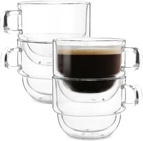 Miniatura 10 de BTaT- Tazas de café apilables de doble pared, 2 onzas, juego de 6, tazas de café Demitasse transparentes, tazas de café con aislamiento de doble