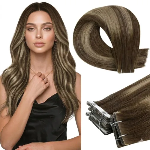 Miniatura 12 de Full Shine Invisi Edge - Extensiones de cabello con cinta adhesiva invisible de 36 cm, color 1 negro, máquina Remy, extensiones de cabello humano