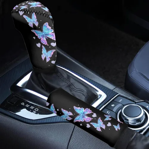 Miniatura 17 de Juego de 2 piezas set de accesorios interiores para coche, para las mujeres, hombres; cubierta de palanca de cambios/freno de mano, personalizada