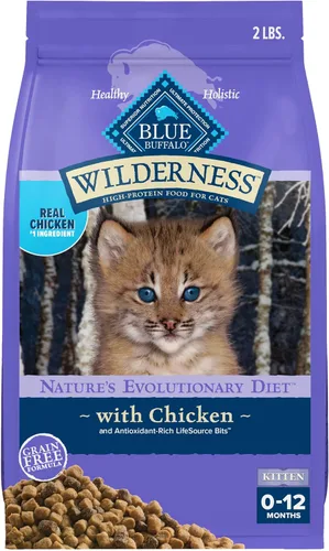 Alimento seco natural para gatitos Blue Buffalo Wilderness, con DHA y ARA para apoyar el desarrollo del cerebro y los ojos, dieta alta en proteínas