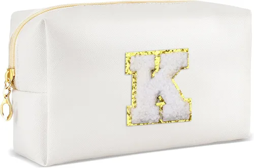 Miniatura 34 de URSKYTOUS Regalos para niñas, bolsa de maquillaje con inicial, bolsa de cosméticos personalizada con cremallera, bonita bolsa de aseo de viaje, Azul