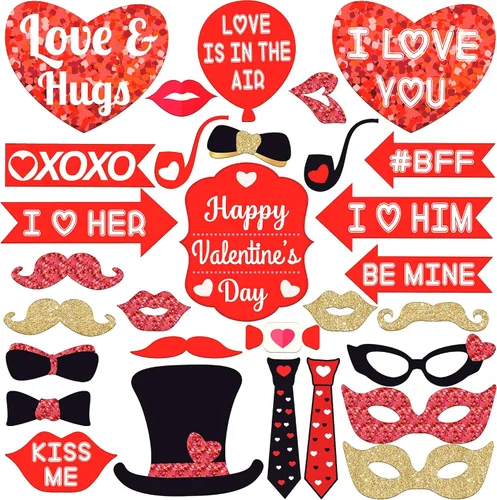 Miniatura 3 de KatchOn, Glitter Happy Valentines Day Banner - Large, Pack of 32 Red Valentine Photo Props Red Pink Heart Garland for Valentines Day Decoration
