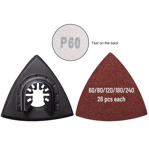Miniatura 5 de Kit de 136 almohadillas de lijado oscilantes, contiene 6 almohadillas de lijado triangulares y 130 piezas de papel de lija multiherramienta, 60, 80