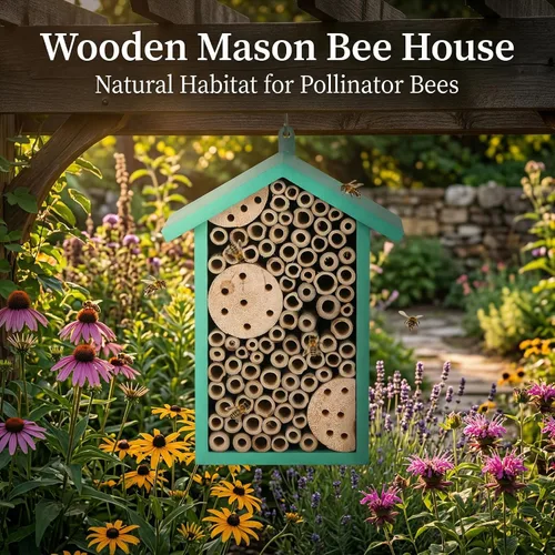 Miniatura 3 de Topadorn Mason Bee House, hotel de abeja al aire libre con tubos de bambú natural, hábitat de polinizador montado en la pared para jardín, patio