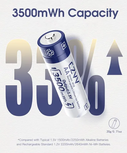 Miniatura 2 de Baterías recargables AA de litio de 1.5 V, paquete de 8 unidades de gran capacidad de 3500 mWh, doble A compatible con detección de batería baja