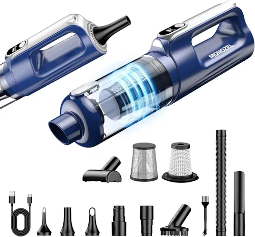 Miniatura 10 de MONOZEL Aspiradora de mano, 18000 Pa 2 en 1, aspiradora inalámbrica para automóvil y plumero de aire, motor de 130 W con batería de 7800 mAh, luz
