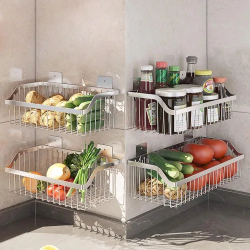 Miniatura 10 de SUS304 - Cestas de almacenamiento colgantes de acero inoxidable para montaje en pared, estante de almacenamiento de alambre de metal para cocina