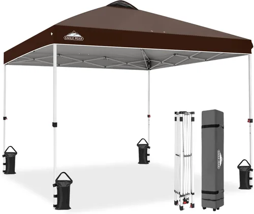 Miniatura 344 de EAGLE PEAK Tienda de campaña desplegable con bolsa de transporte con ruedas, 8 estacas, 4 cuerdas, 4 bolsas de peso, toldo de tienda de campaña