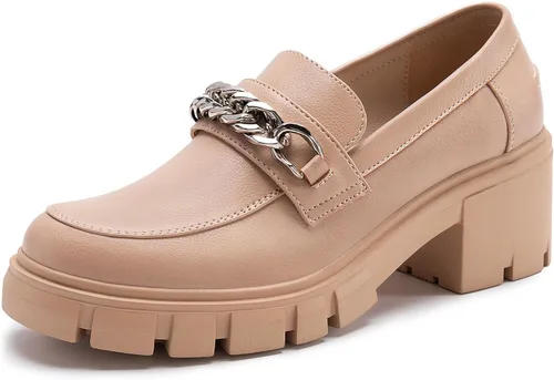 Athlefit Mocasines de plataforma para mujer, sin cordones, suela gruesa, con cadena y punta redonda, zapatos de trabajo de negocios