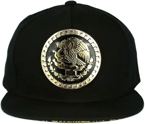 Miniatura 2 de Gorra de béisbol de México mexicano con logotipo federal dorado metálico Snapback Flat Bill