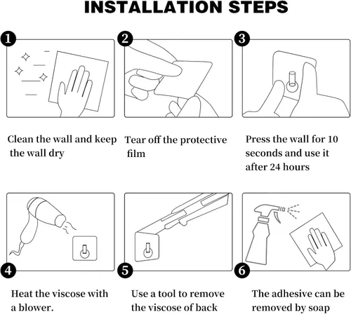 Miniatura 5 de Ganchos de pared adhesivos negros mate, paquete de 2 unidades, ganchos adhesivos resistentes para toallas de baño, puerta de cocina, gancho