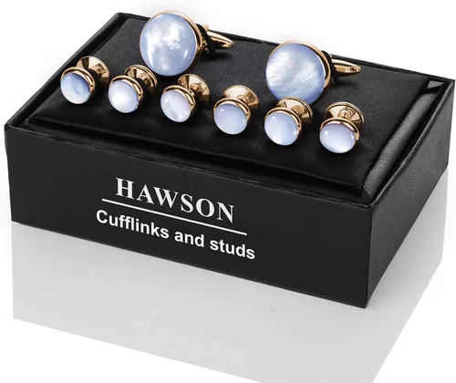 Miniatura 6 de Cufflinks and tuxedo studs Set for Men with Gift Box, Rose Gold Tone Mother-of-Pearl Cuff links for French Cuff Shirt and Dress Shirt, Suitable for