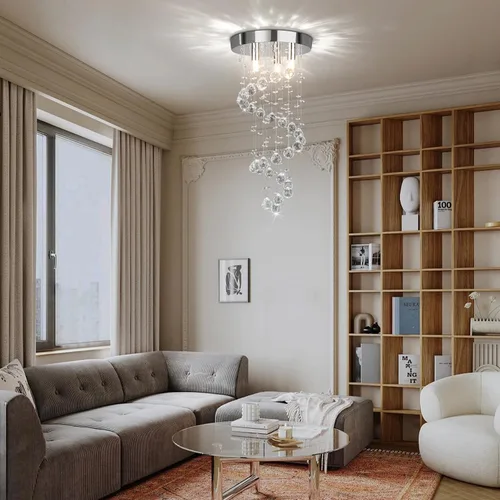 Miniatura 9 de 3-Lights Spairal Crystal Chandelier,Modern Raindrop Light Fixture Pendant Ceiling Mount Lamp Lighting Fixtures for LivingRoom, Bedroom, Bathroom D9