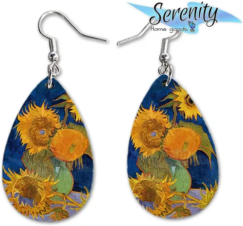 Miniatura 22 de Van Gogh - Juego de aretes colgantes divertidos Lindos aretes de joyería para niñas y mujeres Impresión de doble cara Regalo de cumpleaños