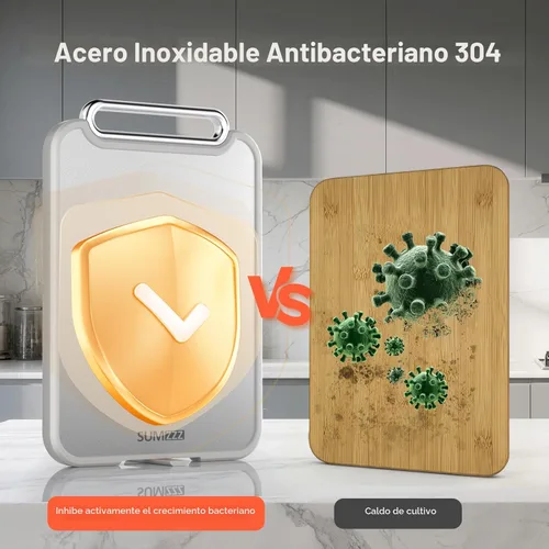 Miniatura 4 de Sumzzz Tabla de cortar de acero inoxidable para cocina, tabla de cortar 2 en 1 de doble cara, apta para lavavajillas, acero inoxidable de grado