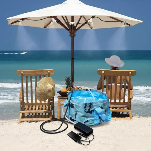 HAOWIN Sistema de nebulización portátil con bomba de agua, bolsa triangular y cubo plegable, sistema de enfriamiento de nebulización móvil para