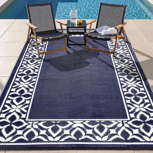 Miniatura 28 de PureCozy Alfombra de paja de plástico para exteriores, color negro, beige, grande, impermeable, para patio, 5 x 8 pulgadas, geométrica, reversible