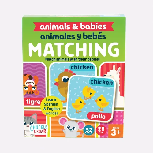Chuckle & Roar Juego de memoria de animales y bebés, 52 azulejos, bilingüe, a partir de 3 años, a juego de animales para padres y bebés, juegos