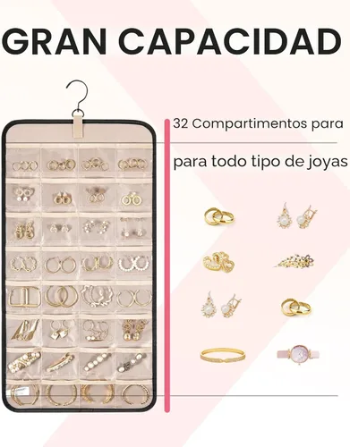 Miniatura 3 de BAGSMART Organizador de joyas colgante con rollo de almacenamiento y ganchos metálicos de doble cara para aretes, collares, anillos en armario, Negro