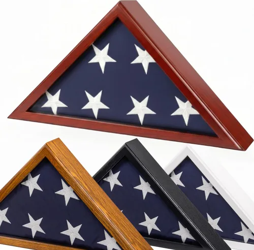 Vitrina frontal de cristal para bandera de entierro, caja de bandera montada en la pared de 9.5 x 5 pies para bandera de veteranos estadounidenses y