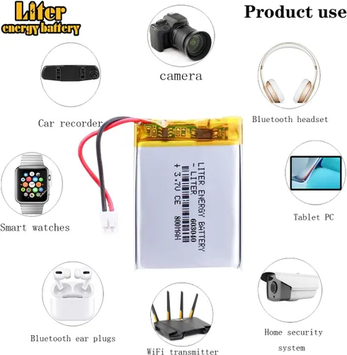 Miniatura 5 de Liter energy battery batería recargable 603040 del polímero de iones de litio de 3.7V 800mAh con el conector PH2.0