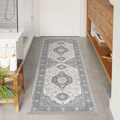 Miniatura 21 de Seavish Alfombra de baño bohemia, vintage, envejecida, absorbente, pequeña, antideslizante, lavable, para fregadero, ducha, tocador, suave, cómoda