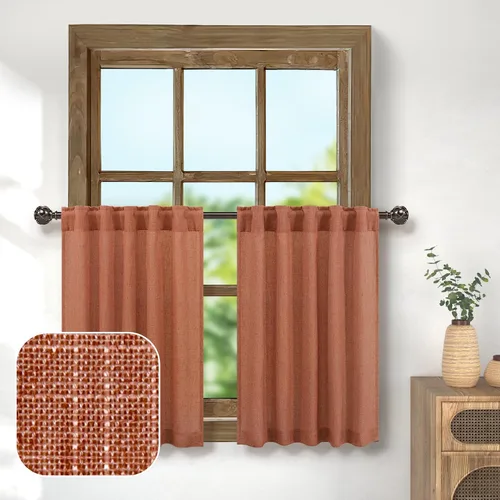 Miniatura 55 de Pitalk Cortinas de lino para café de 24 pulgadas de largo, con bolsillo trasero, plisadas, estilo bohemio, granja, cocina, cortinas para ventana