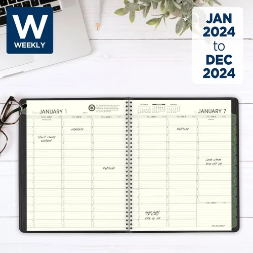 Miniatura 2 de AT-A-GLANCE Agenda semanal y mensual 2024, libro de citas de un cuarto de hora, 7 x 8-3/4 pulgadas, mediano, reciclado, pestañas mensuales, negro