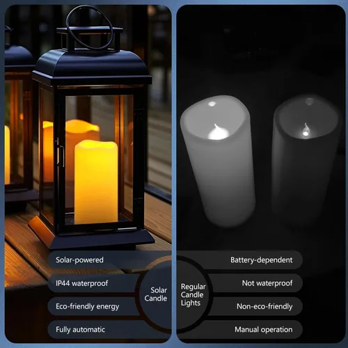 Miniatura 4 de Velas solares – 3.25 x 4 pulgadas 5 pulgadas 6 pulgadas, juego de velas LED impermeables sin llama, del atardecer al amanecer, batería solar 3 Pack