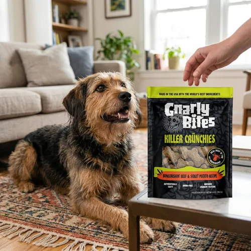 Miniatura 4 de Killer Crunchies - Golosinas para perros, aperitivo crujiente y saludable para cachorros y perros adultos, hecho con carne de res real, receta