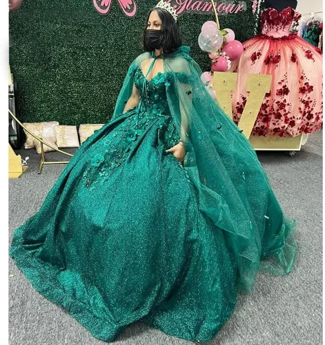 Miniatura 23 de Ftupza Preciosos vestidos de quinceañera florales 3D vestidos de tul hinchados para mujeres fuera del hombro vestido de fiesta largo FFtu09