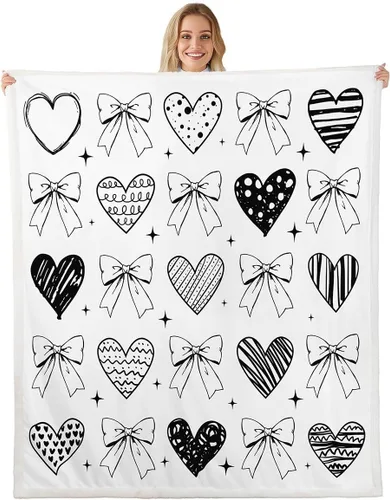 Miniatura 34 de Manta de cama con estampado de corazones de lazo, manta de felpa de grafiti dibujada a mano para decoración rústica del hogar, manta de franela