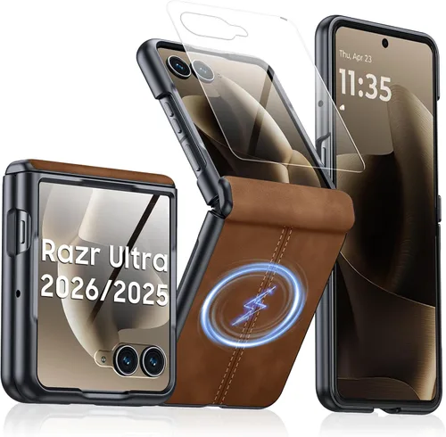 Miniatura 29 de para Samsung Galaxy Z Flip 7 Funda con protección de bisagras y protector de pantalla incorporado, funda de cuero mate de policarbonato ultradelgada