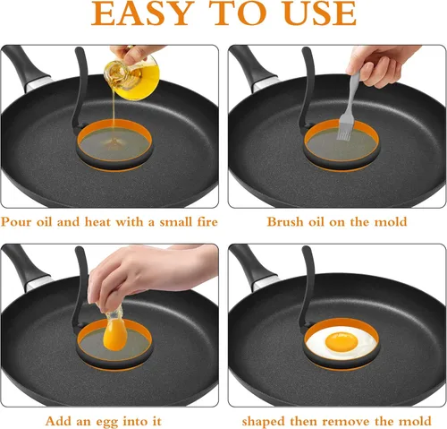 Miniatura 2 de GOYLSER Paquete de 4 anillos de silicona para huevos para freír huevos, molde redondo negro para freír, anillo de huevo frito perfecto para plancha