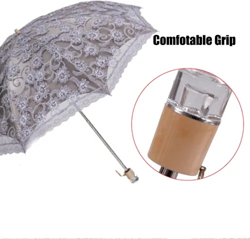 Miniatura 21 de Orgrimmar Sombrilla de encaje para mujer, protección anti-UV, UPF 50+, paraguas plegable ligero y portátil (negro)