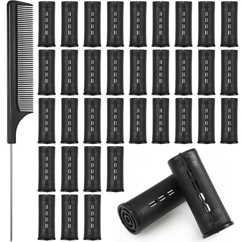 WILLBOND 36 piezas varillas de onda fría para el cabello, varillas para permanente, rizadores con peine de cola de rata de acero para peinar el Negro