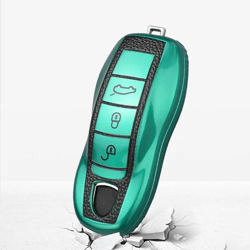 Miniatura 6 de SANRILY Funda de cuero para llave Porsche Remote Key Case Shell Key Holder con llavero, Verde