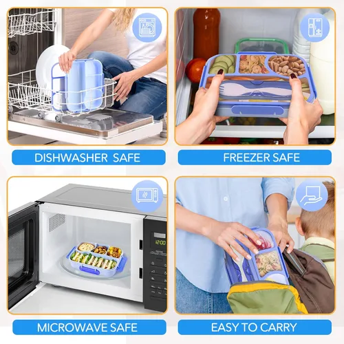 Miniatura 6 de EASYFUN Lonchera Bento para adultos, Caja de Almuerzo, lonchera con 4 compartimentos, a prueba de caídas, apta para lavavajillas y fabricada