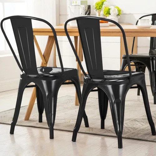 Miniatura 8 de Topeakmart Juego de 4 sillas de comedor de metal con respaldo alto, sillas industriales negras para interiores y exteriores, elegante comedor