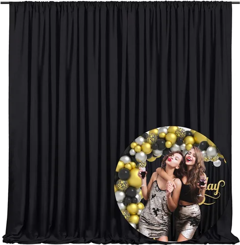 Cortina de fondo negra de 10 x 7 pies para fiesta, cortinas de fondo para sesión de fotos, cumpleaños, boda, Halloween, Navidad, aniversario,