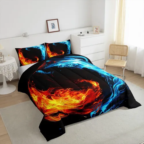 Miniatura 4 de Erosebridal Yin Yang - Juego de edredón para niños y adolescentes, edredón de plumón de hielo y fuego, tamaño individual, juego de ropa de cama