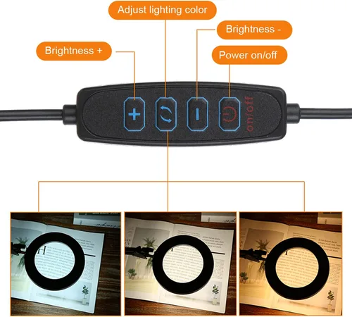 Miniatura 7 de Lámpara de aumento con abrazadera, 8 lámparas de lupa, 3 colores y 10 brillantes, lámpara LED de lupa ajustable de 19 pulgadas, lámpara de brazo
