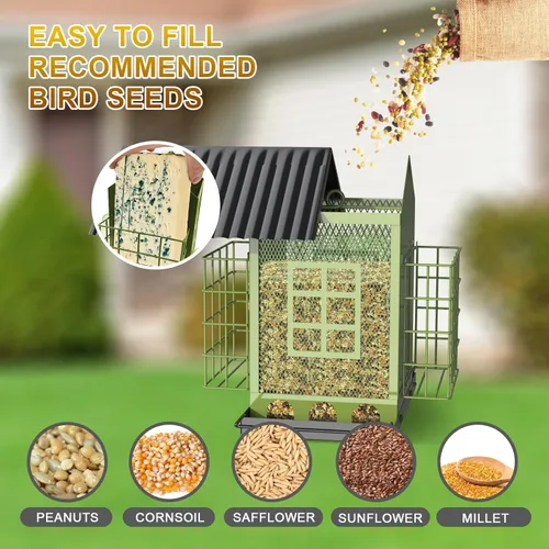 Miniatura 4 de FlowaFoli Comederos para pájaros para colgar al aire libre, comedero de metal para pájaros con doble jaula de sebo para pasteles, gran capacidad