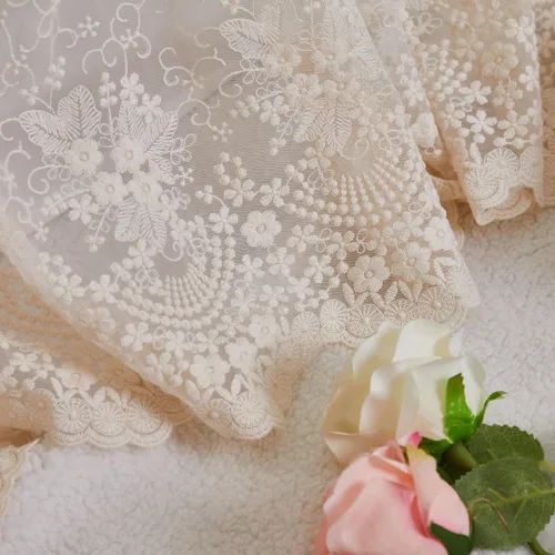 Miniatura 6 de Brandream Falda de cama de encaje, tamaño individual, color blanco crema, caída de 18 pulgadas, romántica con volantes y esquinas divididas