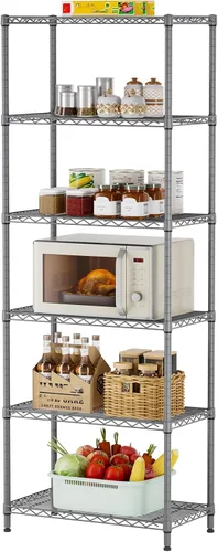 Miniatura 31 de SINGAYE Estante de almacenamiento ajustable de 6 niveles, estantería de alambre, estantes de metal, organizadores de pie para armario, baño, Negro