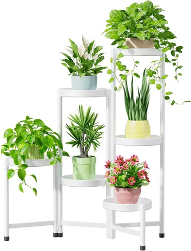 Miniatura 20 de iDavosic.ly Soporte para plantas para interiores y exteriores, estante esquinero de metal de 5 niveles, estante alto plegable para orquídeas